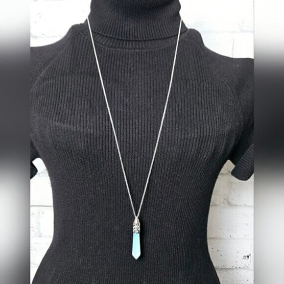 Opalite Crystal Point Pendant Necklace w/ Silver-Tone Filigree Cap - Picture 2 of 5